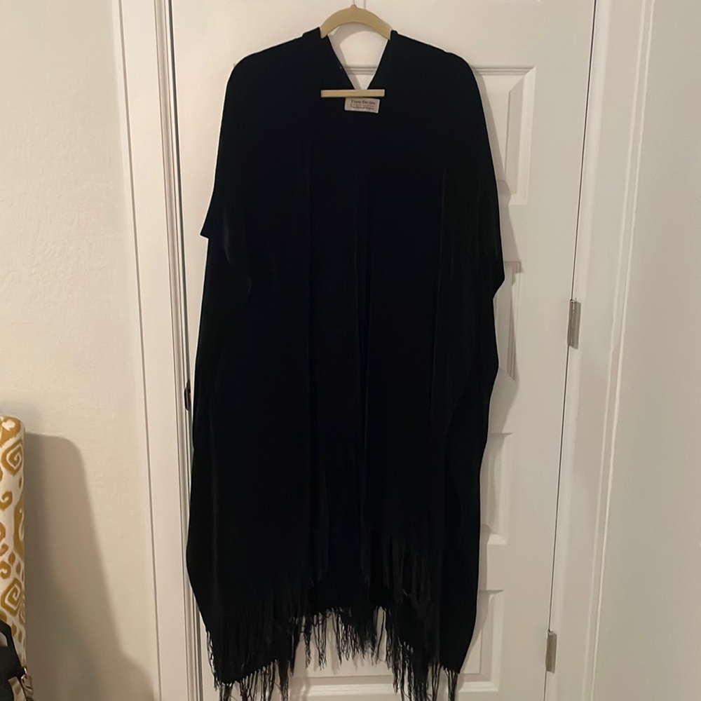 Fiber Artist Terri Bruhin Chenille Black Handwoven Long Poncho